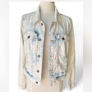 Free People Distressed Bleached Jean Jacket Size 10 Denim